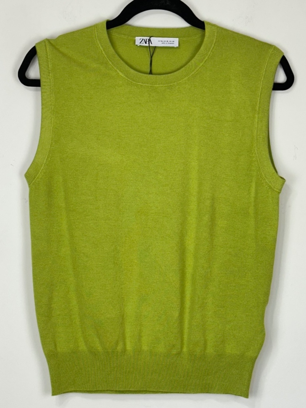 NWOT Zara Womens Green Knit Sweater Vest XL Lightweight Preppy Stretch